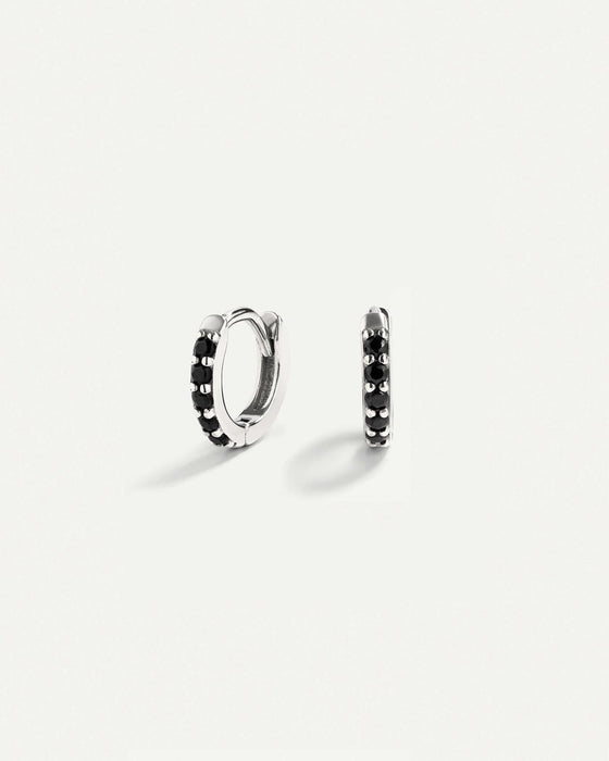 BAGUES NOIR BRILLANT MINI BOUCLES D'OREILLES ARGENT