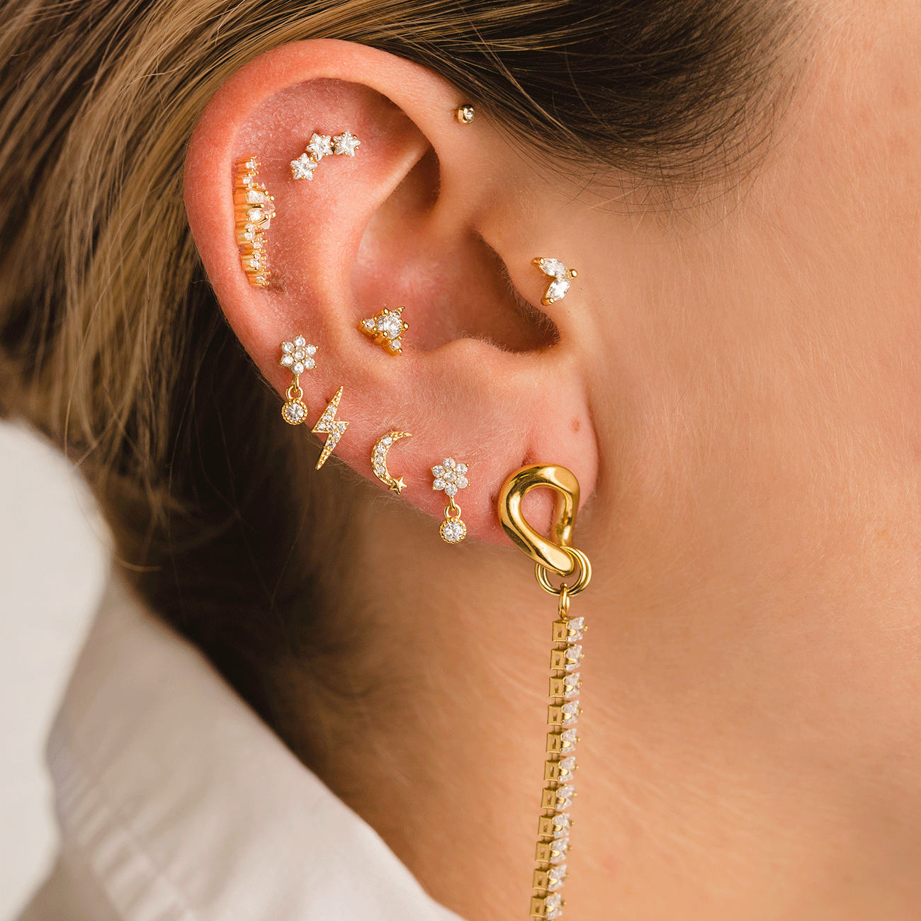 BOUCLES D'OREILLES MINI LUNE OR BRILLANT